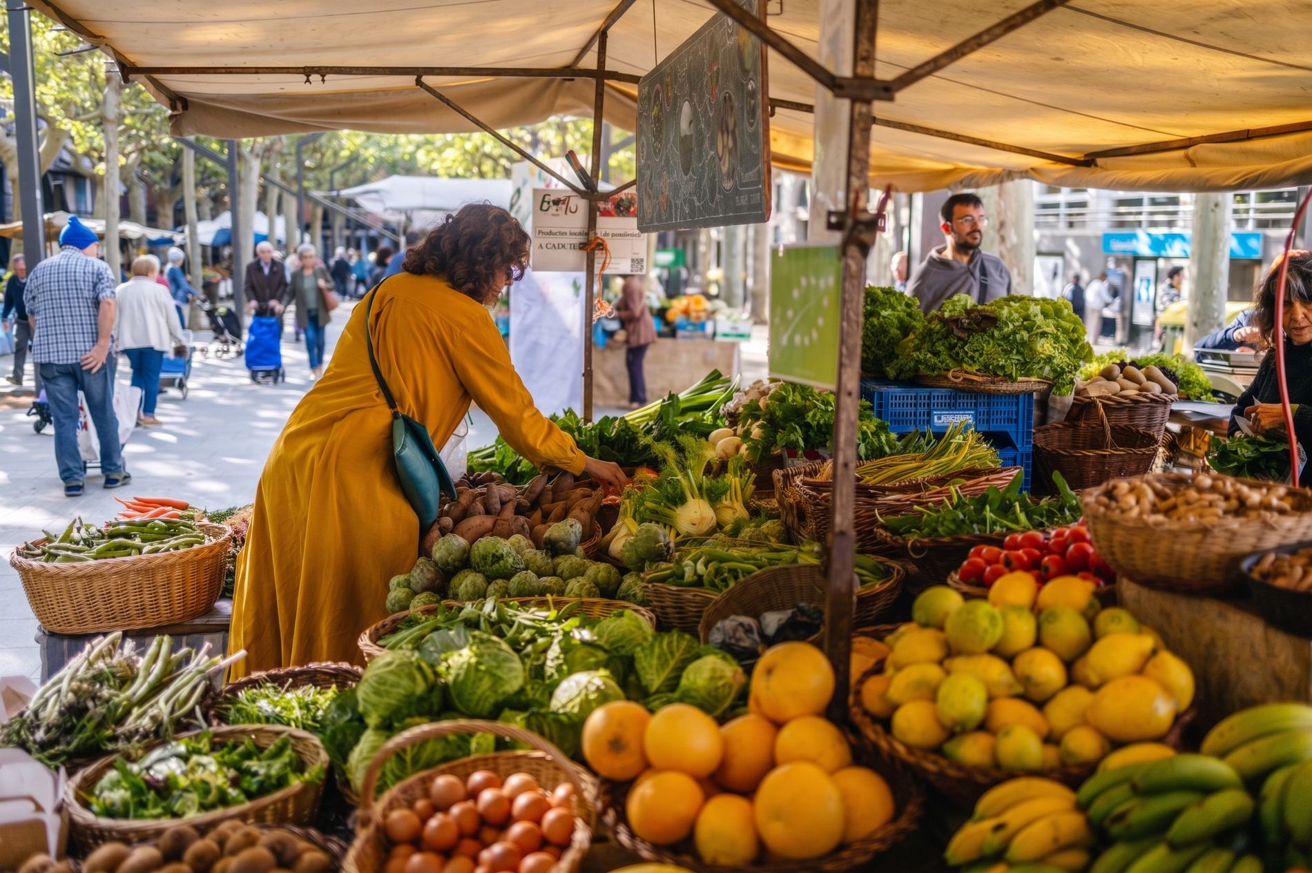 Vicky Lagos eligiendo verdura de temporada en el mercado